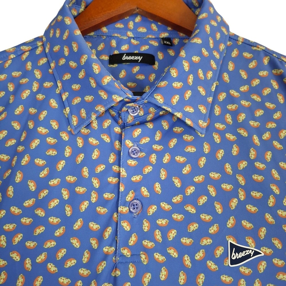 Breezy Golf Bobby Caesars Polo Shirt Men's 2XL Blue Short Sleeve Performance